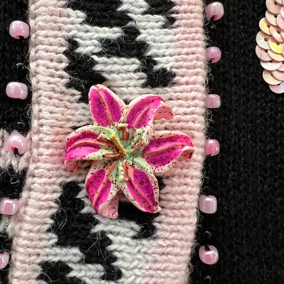 NWOT Storybook Knits black pink sequin beaded lily flower cardigan sweater 3X - Picture 7 of 14